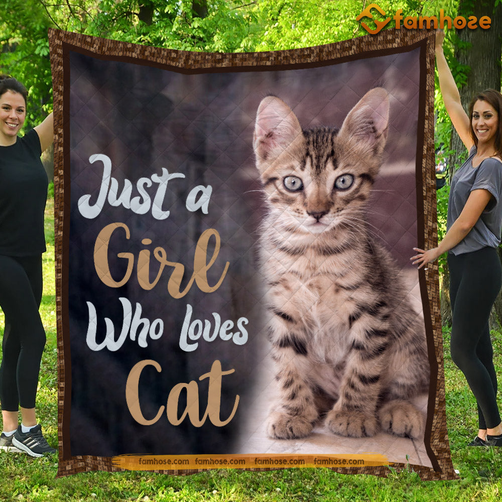 Cat Blanket, Just A Girl Who Loves Cat Fleece Blanket - Sherpa Blanket Gift For Cat Lover, Cat Owners