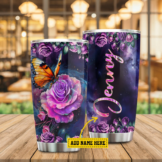 Elegant Floral Butterfly, Butterfly Personalized Stainless Steel Tumbler, Tumbler Gifts For Butterfly Lovers