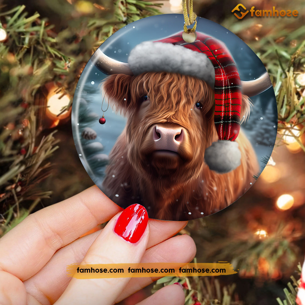 A Yuletide Yak, Cow Circle Ceramic Ornament Christmas Gift For Cow Lovers