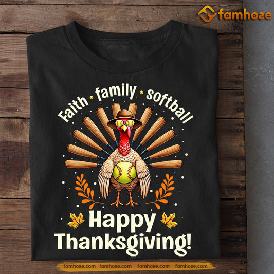 Thanksgiving Softball T-shirt, Faith Family Softball, Thankful Gift For Softball Lovers, Softball Players