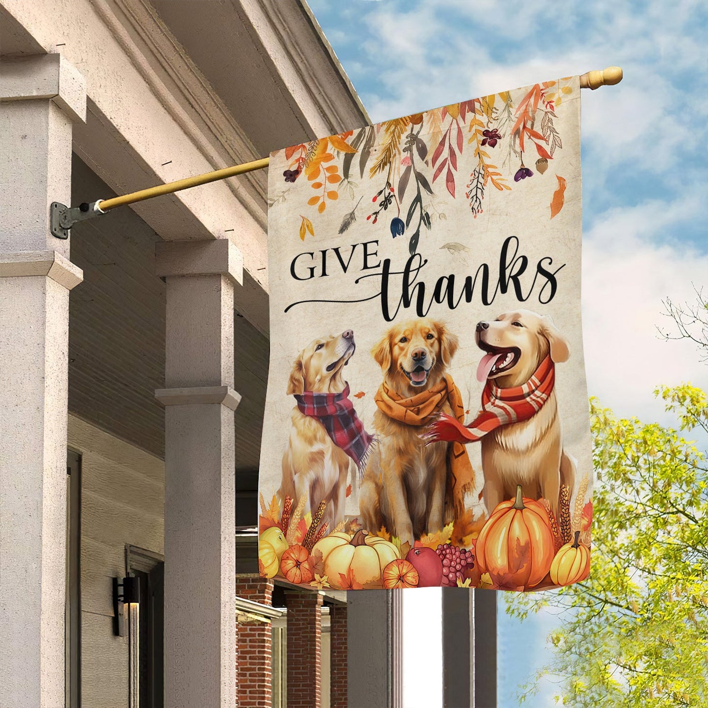 Golden Retriever Dog Autumn Fall Garden Flag - House Flag, Flag Gift For Golden Retriever Thanksgiving Decor