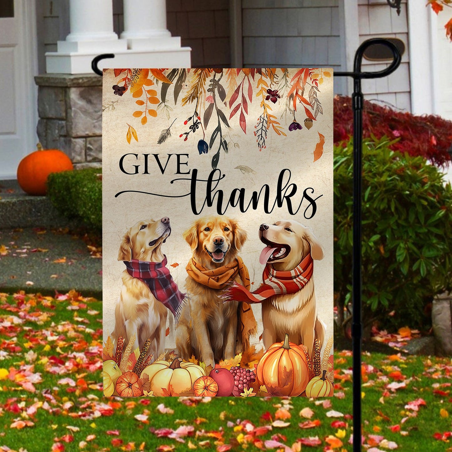 Golden Retriever Dog Autumn Fall Garden Flag - House Flag, Flag Gift For Golden Retriever Thanksgiving Decor