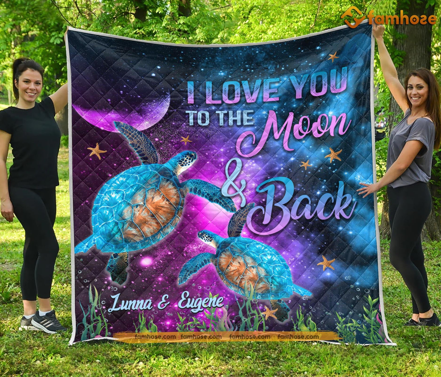 Personalized Turtle Blanket, I Love You To The Moon And Back Fleece Blanket - Sherpa Blanket Gift For Turtle Lover, Turtle Owners