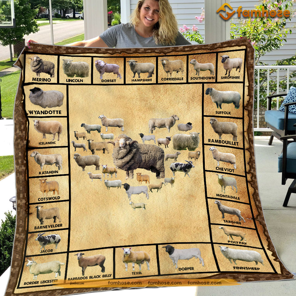 Sheep Blanket, Many Kind Of Sheep Arrange Heart Sheep Fleece Blanket - Sherpa Blanket Gift For Sheep Lover