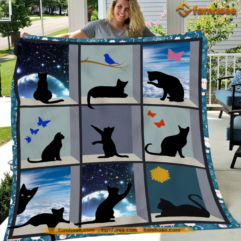 Cat Blanket, Cats In The Moon And Back Fleece Blanket - Sherpa Blanket Gift For Cat Lover, Cat Owners