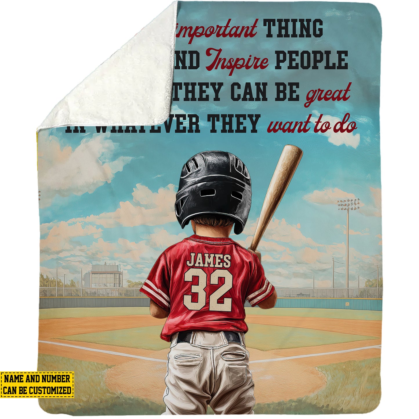 Personalized Baseball Boy Fleece Blanket For Kids, Try And Inspire Woven Blanket, Cool Sherpa Blanket Gift For Baseball Lovers