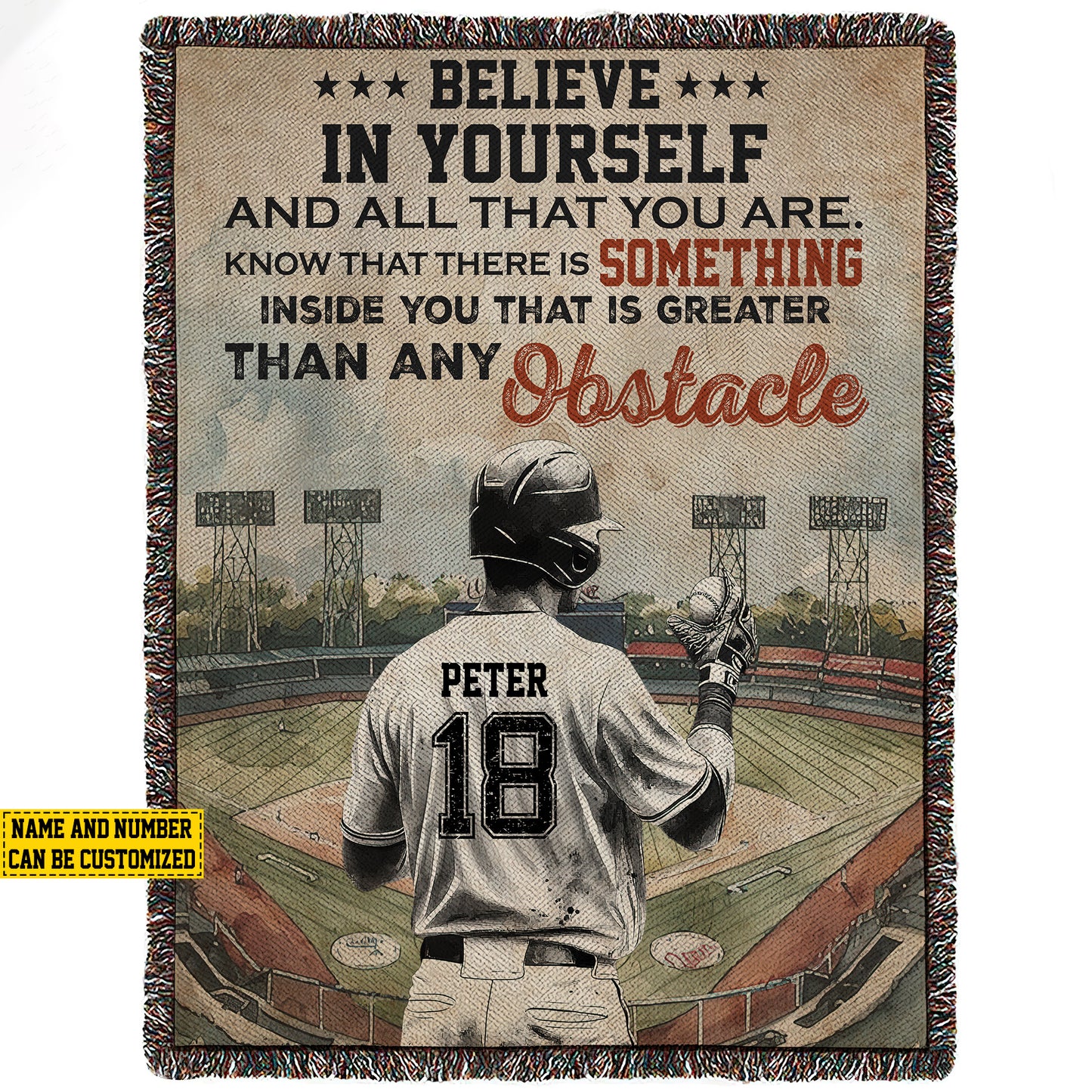 Personalized Motivational Baseball Boy Fleece Blanket , Believe In Yourself And All That You Are Woven Blanket, Cool Sherpa Blanket Gift For Baseball Lovers