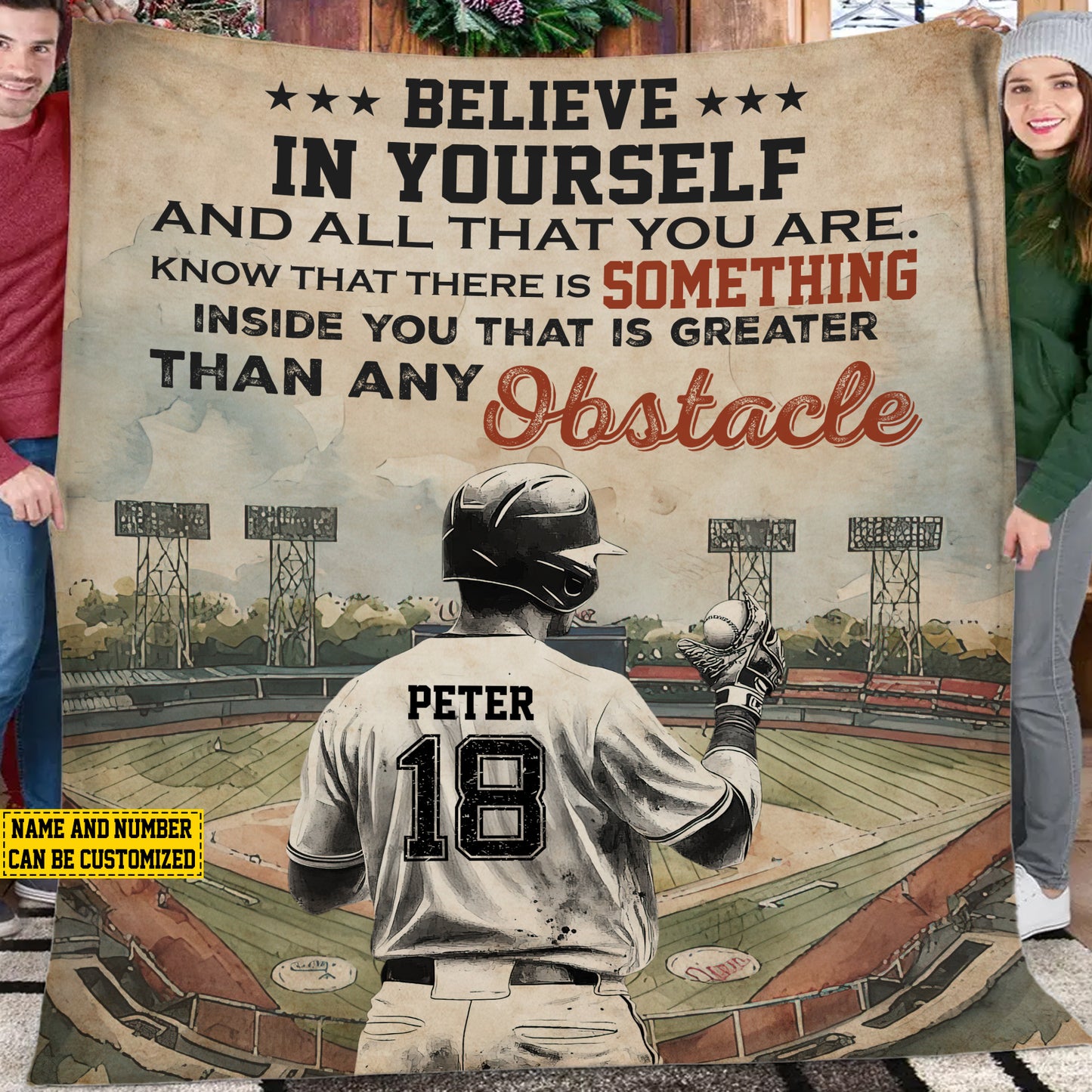 Personalized Motivational Baseball Boy Fleece Blanket , Believe In Yourself And All That You Are Woven Blanket, Cool Sherpa Blanket Gift For Baseball Lovers