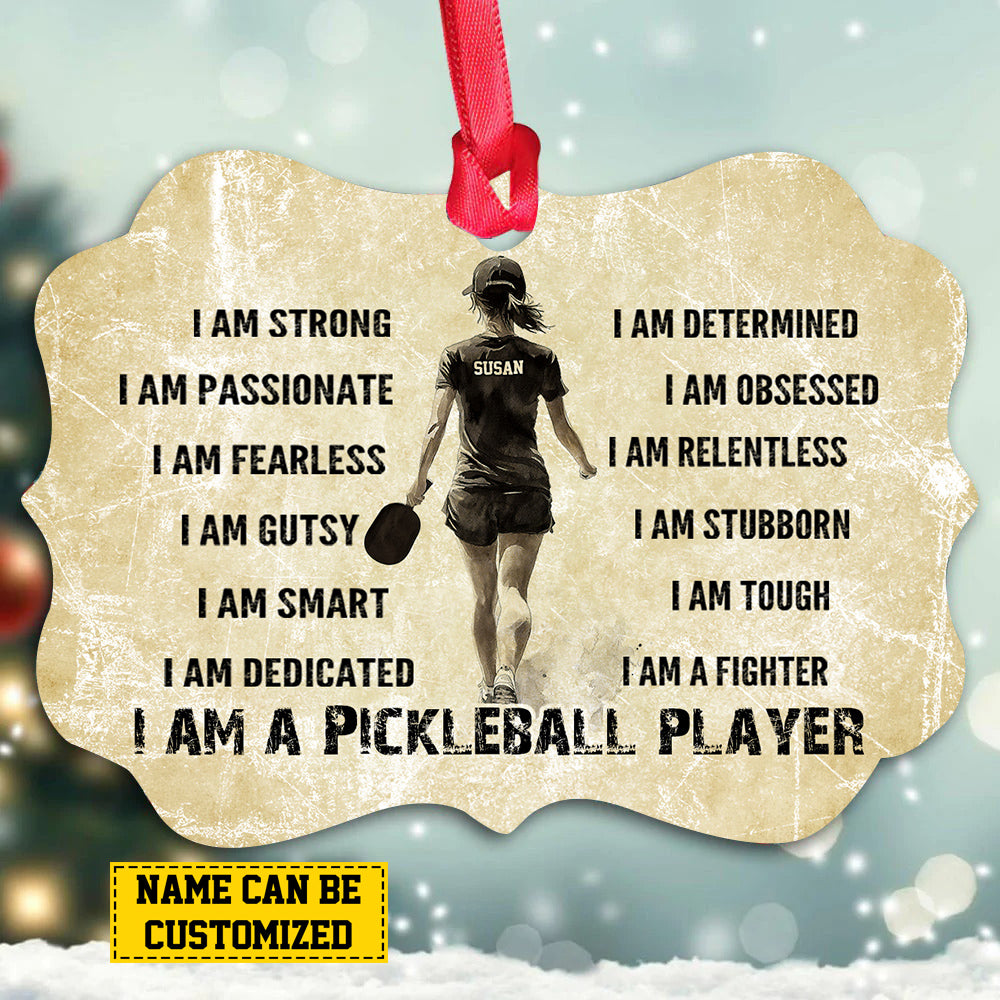 Personalized Pickleball Girl Christmas Ornament, I Am A Pickleball Player, Xmas Aluminum Ornament Gift For Pickleball Lovers