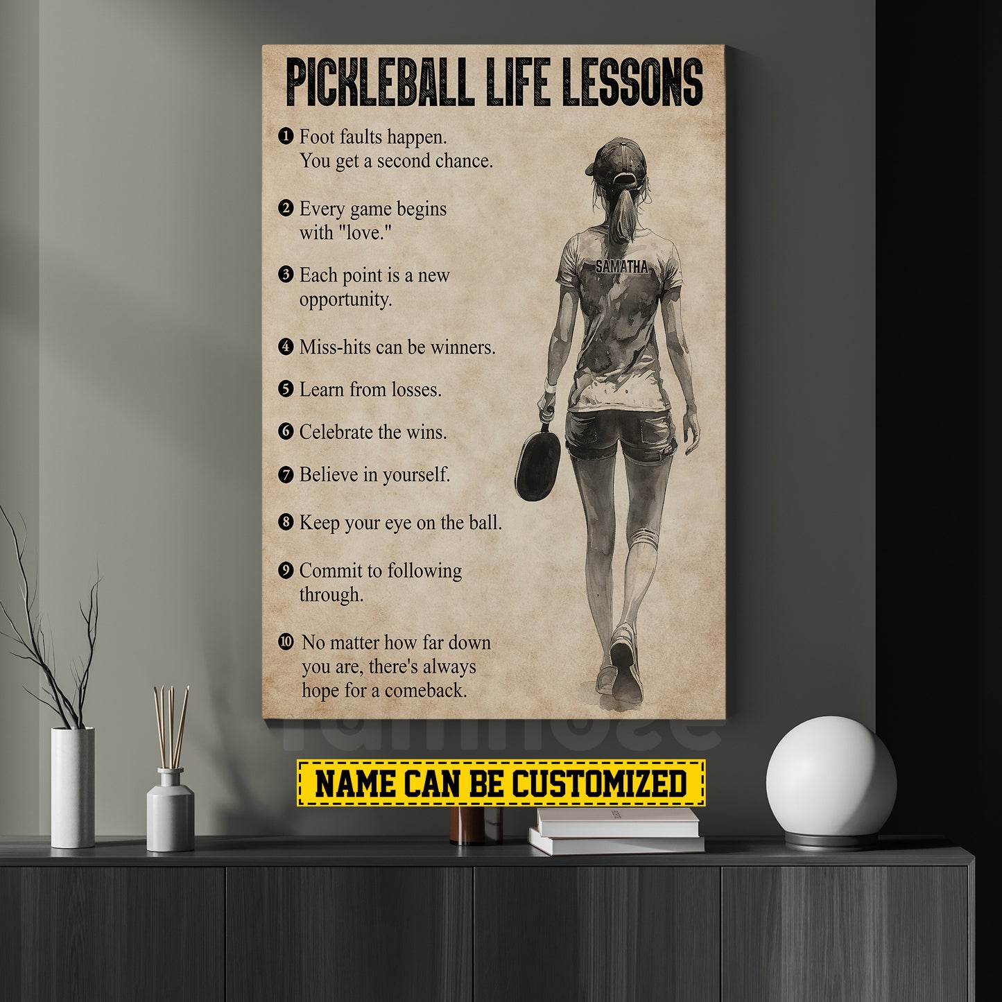 Personalized Motivational Pickleball Canvas Painting, Inspirational Quote Pickleball Life Lessons, Sport Wall Art Decor, Poster Gift For Pickleball Lovers