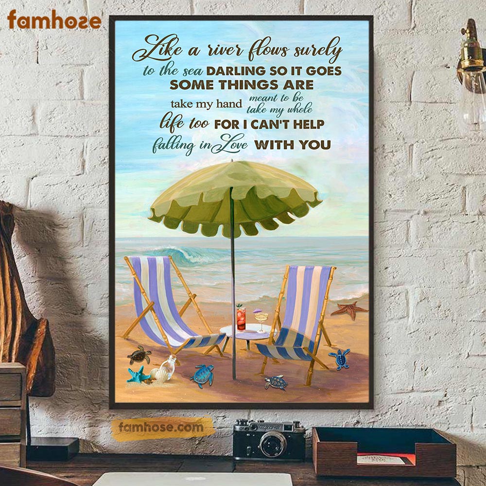 Turtle Poster & Canvas, Like A River Flows Surely To The Sea Take My Hand, Turtle Canvas Wall Art, Poster Gift For Turtle Lovers