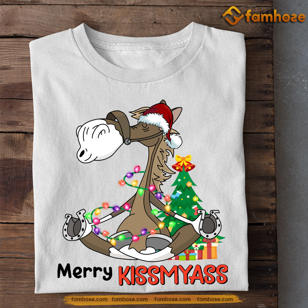 Funny Horse Christmas T-shirt, Merry Kiss My Ass, Gift For Horse Lovers, Horse Riders, Equestrians