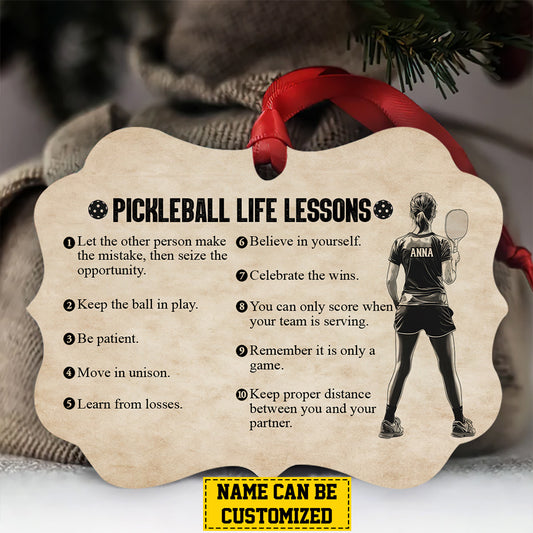 Personalized Pickleball Girl Christmas Ornament, Pickleball Life Lessons, Xmas Aluminum Ornament Gift For Pickleball Lovers