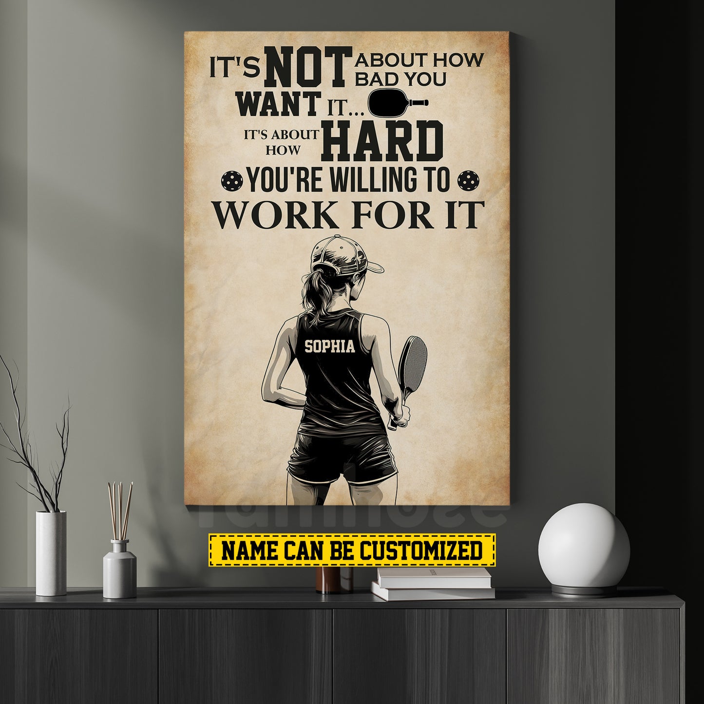 Personalized Pickleball Girl Canvas Painting, You're Willing To Work For It Sport Wall Art Decor, Poster Gift For Pickleball Lovers