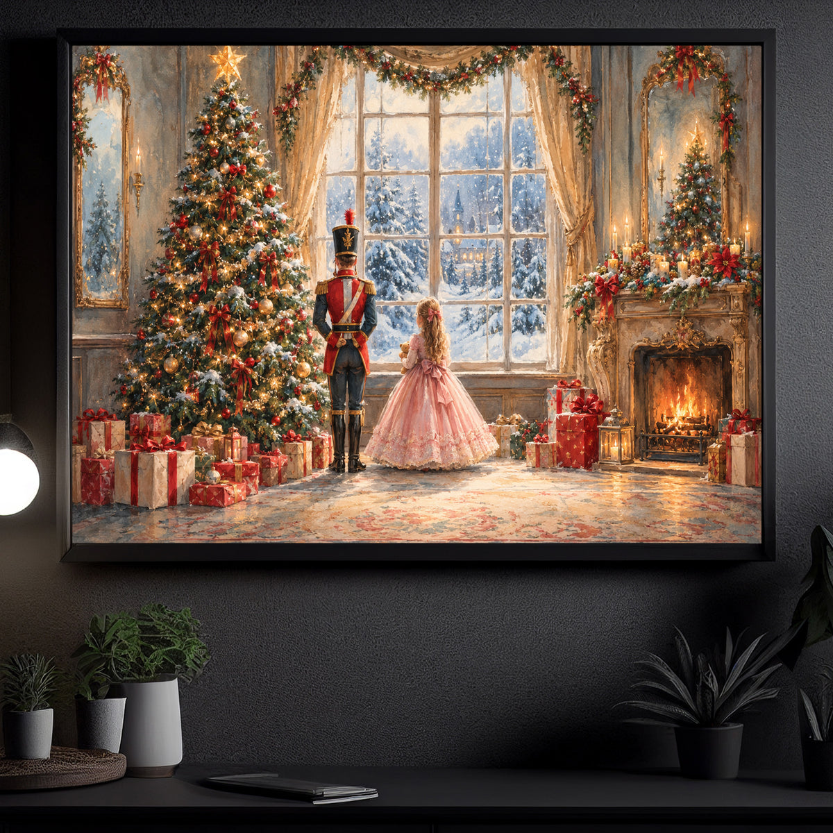 Christmas Nutcracker Canvas Painting, Clara And Toy Soldier By Christmas Tree Wall Art Decor, Xmas Poster Gift For Nutcracker Lover