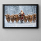 Christmas Highland Cow Canvas Painting, Six Fluffy Highland Cattle In Snowy Forest Wall Art Decor, Xmas Poster Gift For Cow Lover