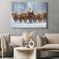 Christmas Highland Cow Canvas Painting, Six Fluffy Highland Cattle In Snowy Forest Wall Art Decor, Xmas Poster Gift For Cow Lover