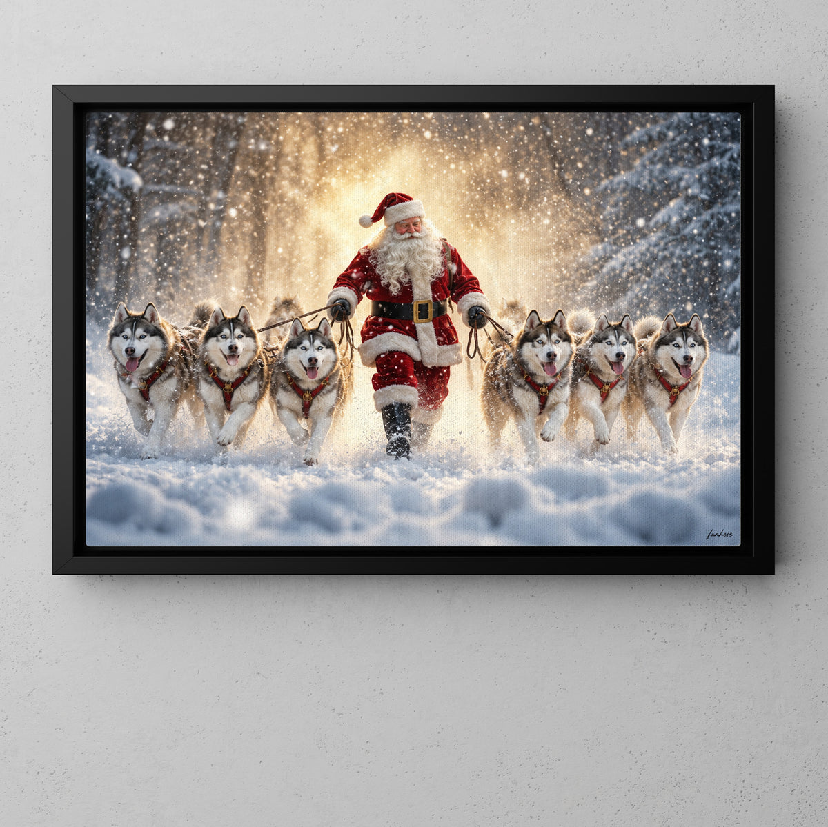 Christmas Husky Dog Canvas Painting, Santa's Husky Squad Wall Art Decor, Xmas Poster Gift For Dog Lover