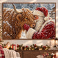 Christmas Highland Cow Canvas Painting, Fluffy Scottish Highland Cattle In Snow Wall Art Decor, Xmas Poster Gift For Cow Lover