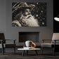 Christmas Black And White Cowboy Canvas Painting, Snowy Santa Claus Portrait Wall Art Decor, Xmas Poster Gift For Cowboys