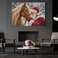 Christmas Horse Canvas Painting, Santa Claus Cuddling A Beautiful Palomino Horse Wall Art Decor, Xmas Poster Gift For Equestrian Horse Lover