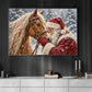 Christmas Horse Canvas Painting, Santa Claus Cuddling A Beautiful Palomino Horse Wall Art Decor, Xmas Poster Gift For Equestrian Horse Lover