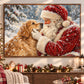 Cute Christmas Dog Winter Canvas Painting, Santa Claus Petting Golden Retriever Dog Wall Art Decor, Xmas Poster Gift For Dog Lover