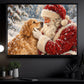 Cute Christmas Dog Winter Canvas Painting, Santa Claus Petting Golden Retriever Dog Wall Art Decor, Xmas Poster Gift For Dog Lover