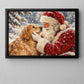 Cute Christmas Dog Winter Canvas Painting, Santa Claus Petting Golden Retriever Dog Wall Art Decor, Xmas Poster Gift For Dog Lover