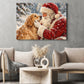 Cute Christmas Dog Winter Canvas Painting, Santa Claus Petting Golden Retriever Dog Wall Art Decor, Xmas Poster Gift For Dog Lover