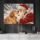 Cute Christmas Dog Winter Canvas Painting, Santa Claus Petting Golden Retriever Dog Wall Art Decor, Xmas Poster Gift For Dog Lover