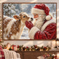 Cute Christmas Cow Winter Canvas Painting, Santa Claus And Baby Calf Wall Art Decor, Xmas Poster Gift For Cow Lover