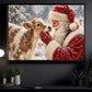 Cute Christmas Cow Winter Canvas Painting, Santa Claus And Baby Calf Wall Art Decor, Xmas Poster Gift For Cow Lover