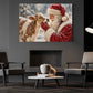 Cute Christmas Cow Winter Canvas Painting, Santa Claus And Baby Calf Wall Art Decor, Xmas Poster Gift For Cow Lover