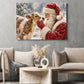 Cute Christmas Cow Winter Canvas Painting, Santa Claus And Baby Calf Wall Art Decor, Xmas Poster Gift For Cow Lover