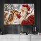 Cute Christmas Cow Winter Canvas Painting, Santa Claus And Baby Calf Wall Art Decor, Xmas Poster Gift For Cow Lover