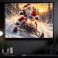 Christmas Santa Claus Snowmobile Canvas Painting, Santa Riding Snowmobile In Snow Wall Art Decor, Xmas Poster Gift For Snowmobiling Lover