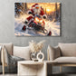 Christmas Santa Claus Snowmobile Canvas Painting, Santa Riding Snowmobile In Snow Wall Art Decor, Xmas Poster Gift For Snowmobiling Lover