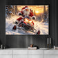 Christmas Santa Claus Snowmobile Canvas Painting, Santa Riding Snowmobile In Snow Wall Art Decor, Xmas Poster Gift For Snowmobiling Lover