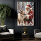 Christmas Santa Claus And Reindeer Canvas Painting, Santa Petting Deer In Snowy Forest Tree Wall Art Decor, Xmas Poster Gift For Reindeer Lover