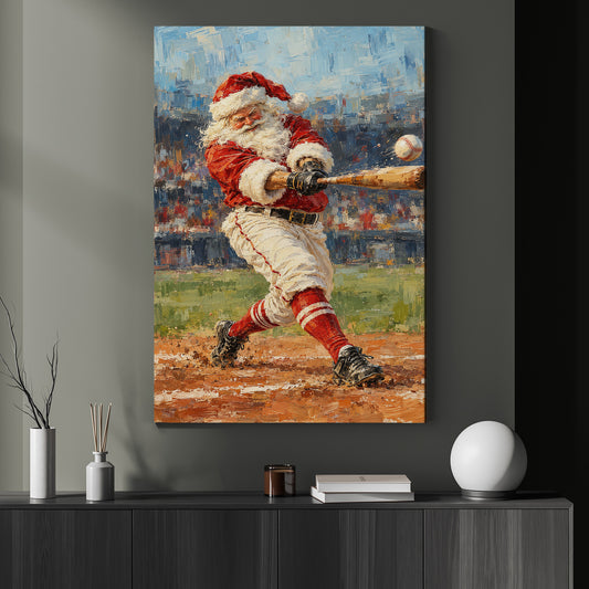 Vintage Christmas Baseball Canvas Painting, Santa Playing Baseball Sport Oil Painting Wall Art Decor, Xmas Poster Gift For Baseball Lover