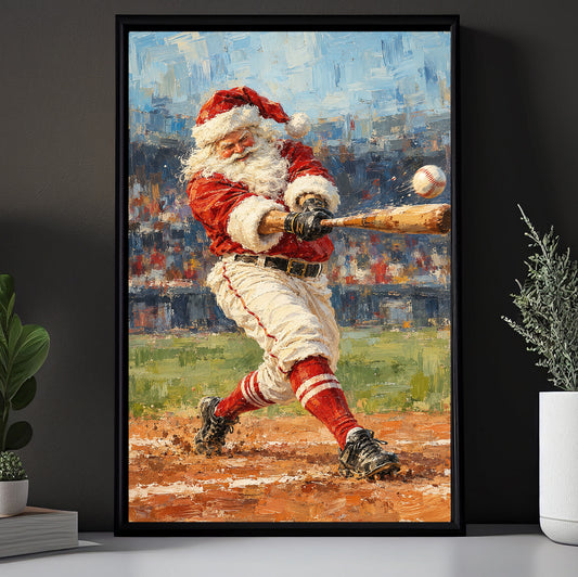 Vintage Christmas Baseball Canvas Painting, Santa Playing Baseball Sport Oil Painting Wall Art Decor, Xmas Poster Gift For Baseball Lover