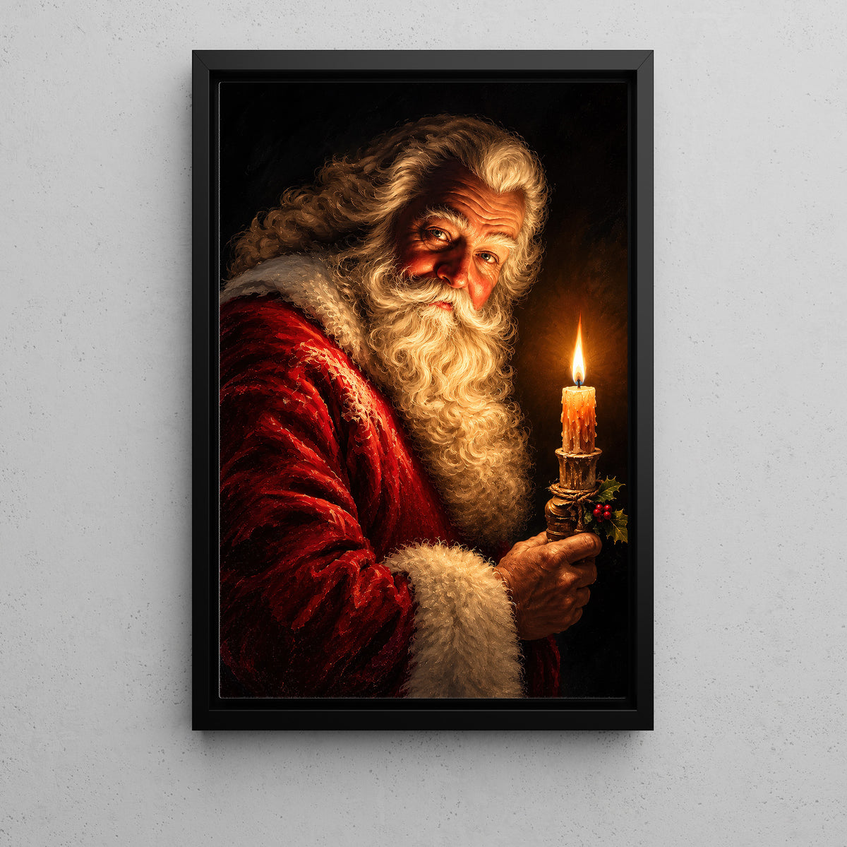 Christmas Santa Claus Canvas Painting, Santa Holding Glowing Candle Wall Art Decor, Xmas Poster Gift To Decor House Or Office