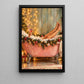 Christmas Bathtub Canvas Painting, Woman Relaxing In Pink Bubble Bath Wall Art Decor, Xmas Poster Gift