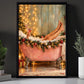 Christmas Bathtub Canvas Painting, Woman Relaxing In Pink Bubble Bath Wall Art Decor, Xmas Poster Gift