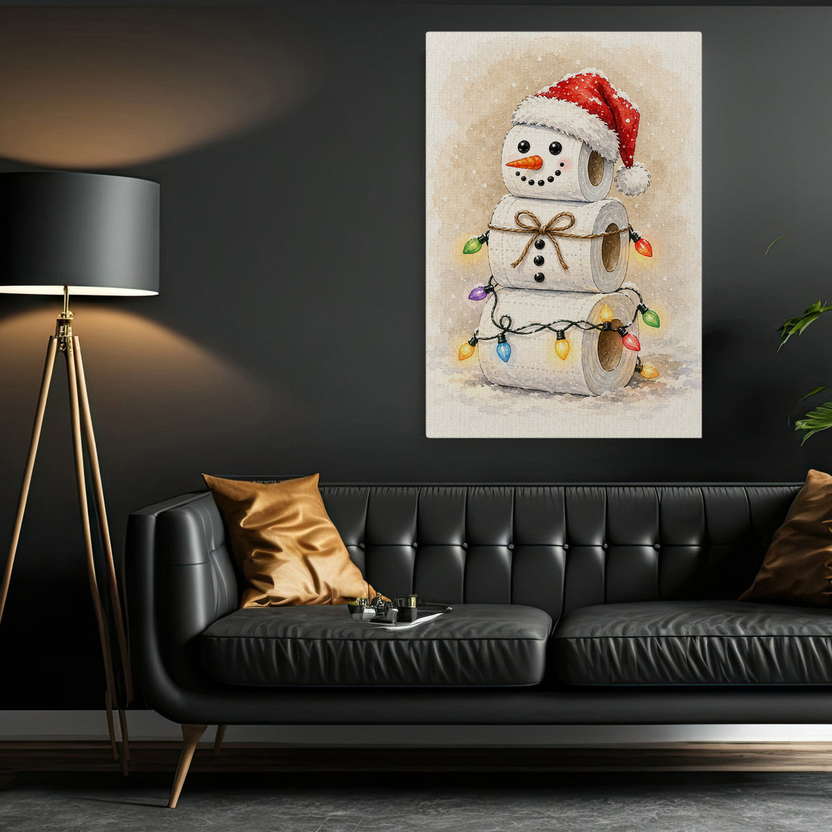 Funny Christmas Toilet Paper Snowman Canvas Painting, Cute Snowman Made Of Toilet Rolls Bathroom Wall Art Decor, Xmas Restroom Poster Gift For Snowman Lover