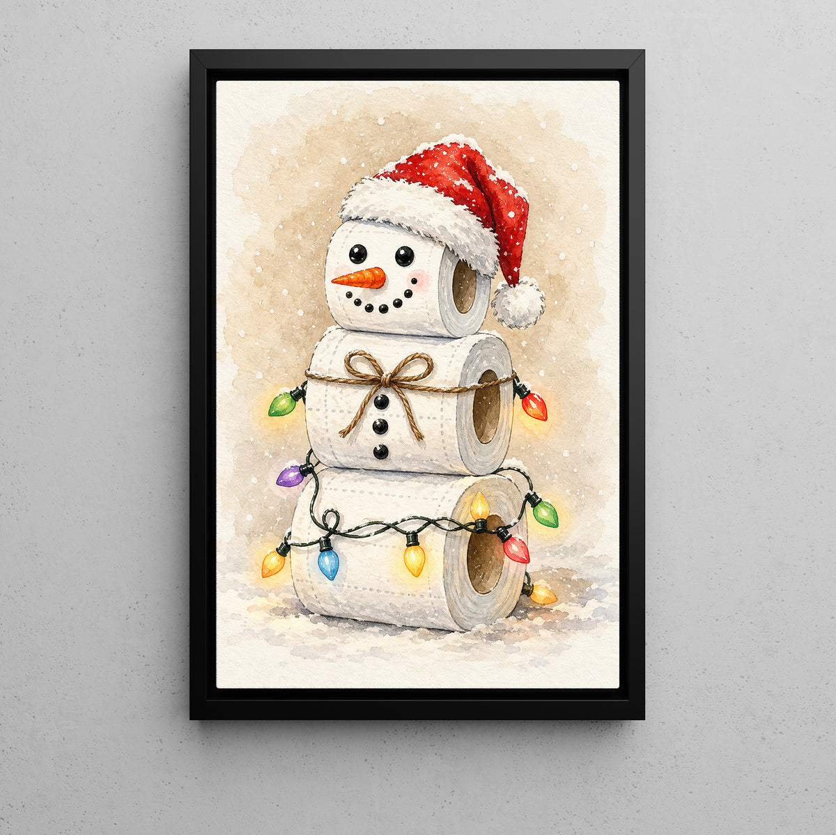 Funny Christmas Toilet Paper Snowman Canvas Painting, Cute Snowman Made Of Toilet Rolls Bathroom Wall Art Decor, Xmas Restroom Poster Gift For Snowman Lover