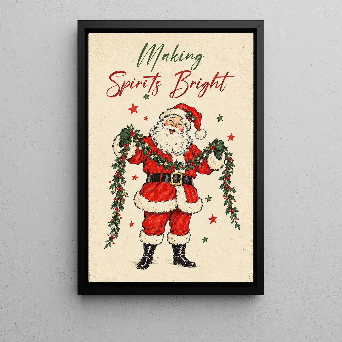 Christmas Quote Santa Claus Canvas Painting, Making Spirits Bright Wall Art Decor, Xmas Poster Gift To Decor House Or Office