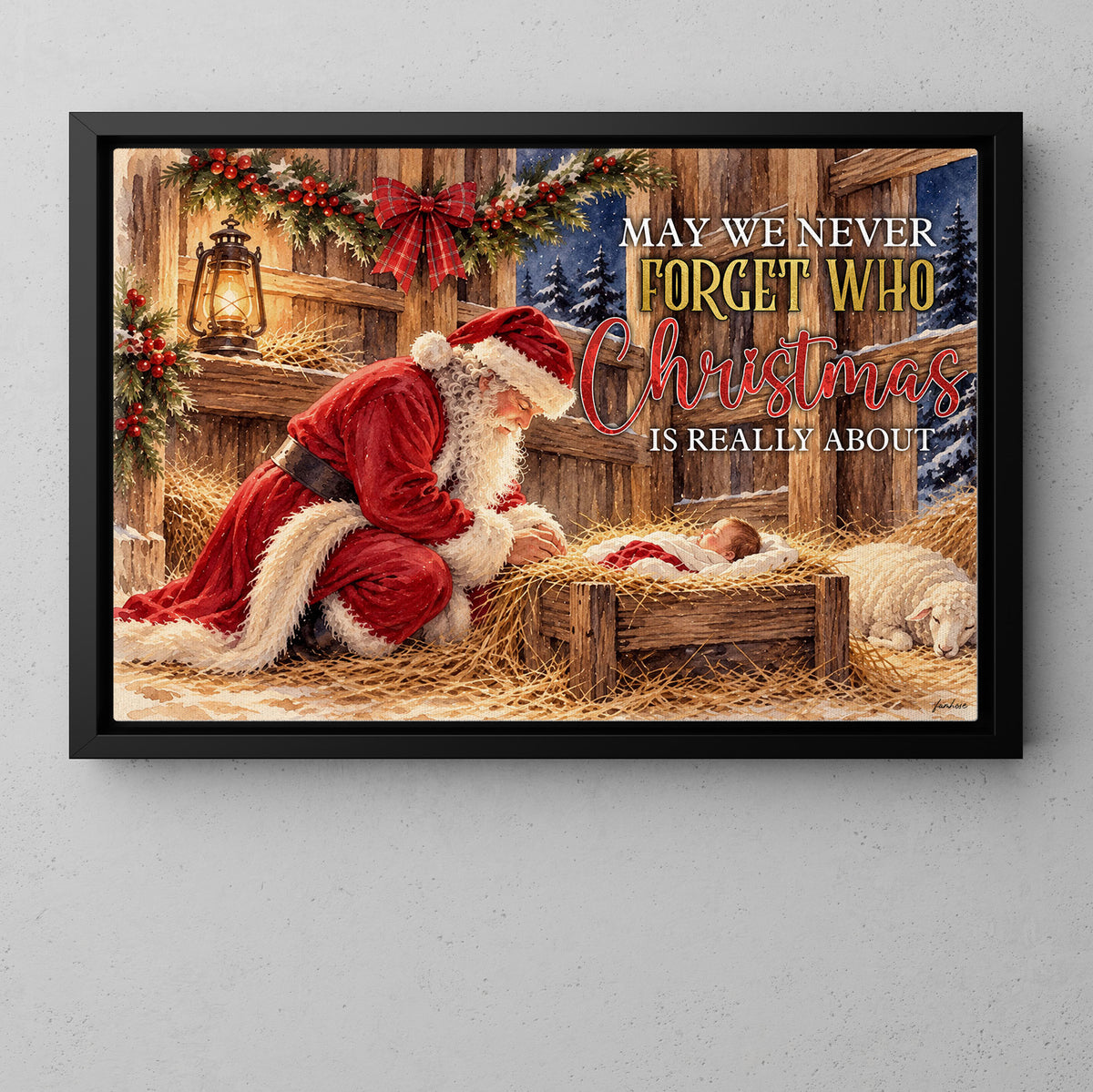 Christmas Nativity Scene Quote Canvas Painting, May We Never Forget Who Christmas Is Really About Wall Art Decor, Xmas Poster Gift To Decor House Or Office