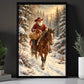 Christmas Cowboy Canvas Painting, Santa Claus Riding Horse With Gift Sack In Snow Wall Art Decor, Xmas Poster Gift For Cowboys